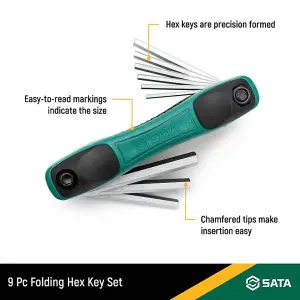 Sata 9Pc Hex Key Compact And Easy Grip Fold-Up Set Sae