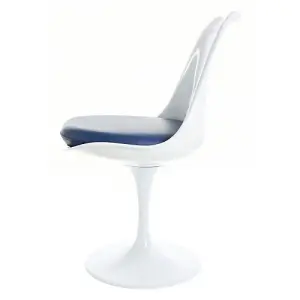 White Tulip Dining Chair with Navy PU Cushion