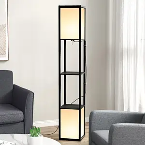 HOMCOM Shelf Floor Lamp with Dual Light, for Living Room, Bedroom, Black