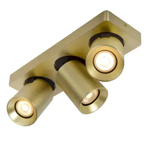 Lucide Nigel Modern Ceiling Spotlight Bar - LED Dim to warm - GU10 - 3x5W 2200K/3000K - Matt Gold, Brass