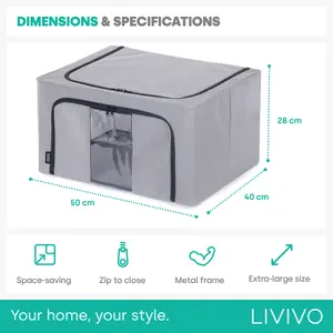 LIVIVO Foldable Fabric Clothes Storage Boxes with Zips - Set of 3/Grey