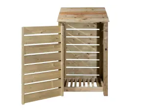 Slatted wooden log store with door W-99cm, H-180cm, D-88cm - natural (light green) finish