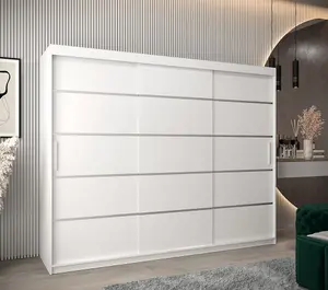 Verona 01 Contemporary 3 Sliding Door Wardrobe 9 Shelves 2 Rails White Matt (H)2000mm (W)2500mm (D)620mm