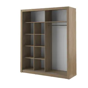 LUX VIII - Elegant Two Mirrored Sliding Door Wardrobe (H2150mm W2030mm D610mm) With Shelves - Oak Shetland