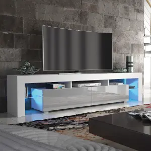 Nova TV Unit 200cm White and Grey High Gloss Doors with LED Lighting - Creative Furniture