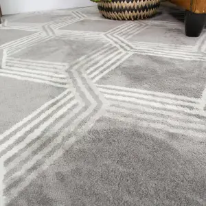 Silver Grey Modern Geometric Runner Rug 60x240cm