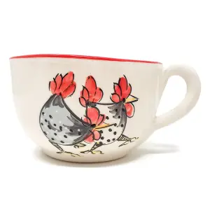 Farmhouse Hand Painted Red Ceramic Kitchen Dining Set of 2 Round Cups (H) 7cm x (W) 12cm