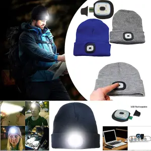 Yellow Unisex LED Beanie Hat With USB Rechargeable Battery 5 Hours High Powered Light