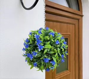 Best Artificial 23cm Blue Lily Hanging Basket Flower Topiary Ball - Suitable for Outdoor Use - Weather & Fade Resistant