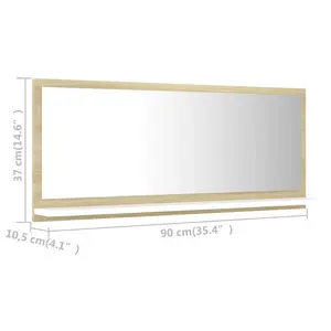 Dorlene Framed Wall Mounted Bathroom Mirror White And Sonoma Oak / 90 cm