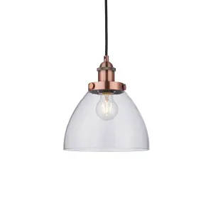 Anson Lighting Pampa Pendant light finished in Aged copper plate and clear glass