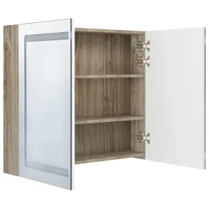 Berkfield LED Bathroom Mirror Cabinet White and Oak 80x12x68 cm