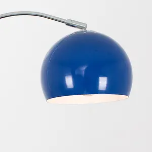 ValueLights Polished Chrome Curved Stem Floor Lamp With Gloss Navy Metal Dome Light Shade