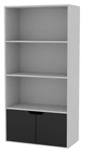 URBNLIVING Height 118Cm 4 Tier Wooden Bookcase Cupboard with Doors Storage Shelving Display Colour Grey Door Black Cabinet Unit