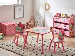 Disney Minnie Mouse Table and Chairs Set, 15mm MDF, pine wood, Light Pink, Table: W60 X D60 X H48cm, Chair: W28 X D29 X H58cm