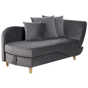 Right Hand Velvet Chaise Lounge with Storage Dark Grey MERI II