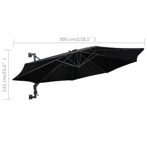 Berkfield Wall-Mounted Parasol with Metal Pole 300 cm Black