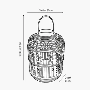 Large Natural Bamboo and Glass Lantern