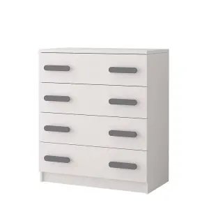 White Chest of Drawers H930mm W800mm D400mm - Grey Handles for Modern Kids' Rooms