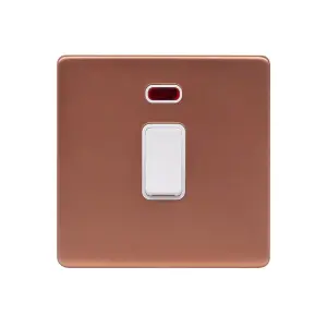 Brushed Copper Screwless Plate 20A 1 Gang Double Pole Switch & Neon-White Trim - White Trim - SE Home