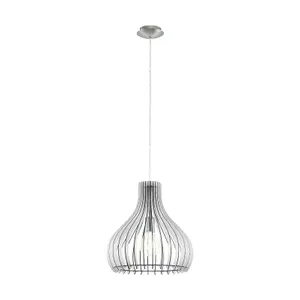 Pendant Ceiling Light Colour Satin Nickel Shade White Wood Bulb E27 1x60W