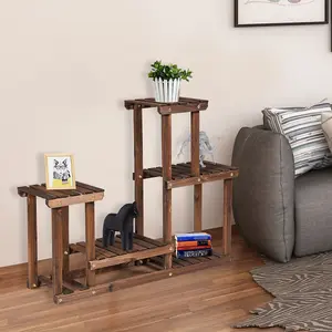 Costway Solid Wood Plant Stand Indoor Outdoor Multi Layer Plant Pot Holder