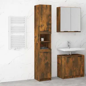 Berkfield Bathroom Cabinet Smoked Oak 32x34x188.5 cm Engineered Wood