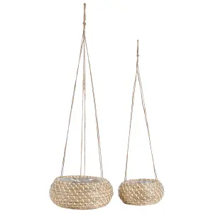 Set of 2 Plant Pots REMORA Wicker Natural