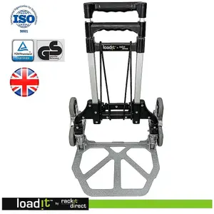 LoadIt 70KG Stair Climber Folding Trolley Sack Truck Barrow, Hand Truck, Bungee Cord, 6 Rubber Wheels ISO & TUV GS Certified.