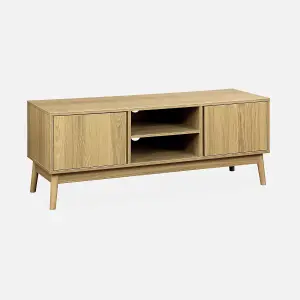 sweeek. 120cm TV stand with wood effect and 2 doors Dune Natural 120x39x48 cm