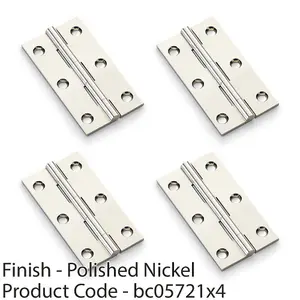 4 PACK - PAIR Solid Brass Cabinet Butt Hinge - 75mm - Polished Nickel Premium Cupboard