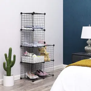 SONGMICS 6-Cube Wire Grid Storage Rack, Interlocking Shelving Unit with Metal Mesh Shelves and PP Plastic Sheets