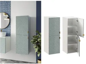 Bathroom Wall Cabinet Tall Floating Storage Unit Ribbed Fluted Door Beige Cara