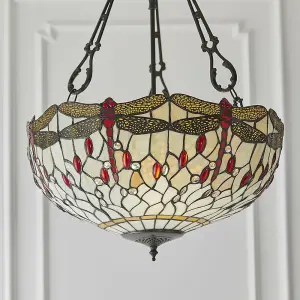 Tiffany Glass Hanging Ceiling Pendant Light Bronze & Dragonfly Lamp Shade i00102