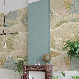 Grandeco Whimsy Neutral Landscape Scene 3 panel repeatable wallpaper Mural, 2.8 x 1.59m, Sage Green