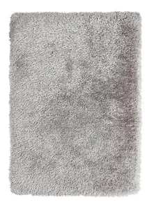 Silver Plain Shaggy Handmade Modern Easy to Clean Rug for Bedroom Dining Room Living Room -150cm (Circle)