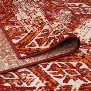 Red Terracotta Distressed Aztec Living Room Rug 120x170cm