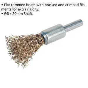 13mm Flat Top Decarbonising Brush - 6 x 20mm Shaft - 13mm Trim Diameter