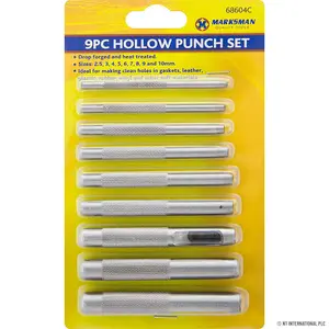 New 9pc Hollow Punch Kit Hole Cutter Puncher Tool Gasket Vinyl Craft Leather