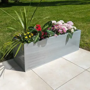 120cm Zinc Galvanised Silver Trough Planter