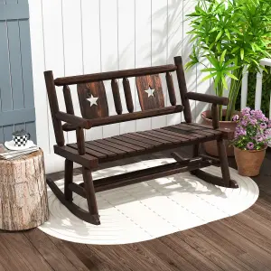 Costway Patio Rocking Bench Carbonized Wood Double Rocker Lovesear w/ Ergonomic Seat