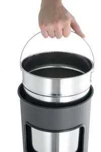 Durable Round Metal Waste Bin with Integrated Sand Ashtray - 17L - Black