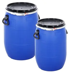 60 Litre Plastic Blue Open Top Storage Barrel Drum Keg with Lid & Latch Ring