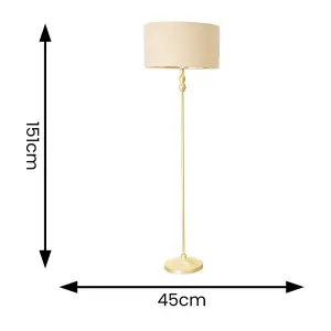 ValueLights Maggie Gold Metal Candlestick Floor Lamp with Beige and Metallic Gold Lamp Shade and LED Bub