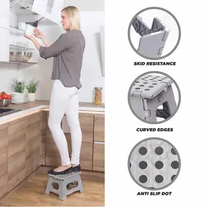 Dekton Folding Step Stool 150kg Max Anti Slip Home Workplace Aid Ladder Portable - 35cm Grey