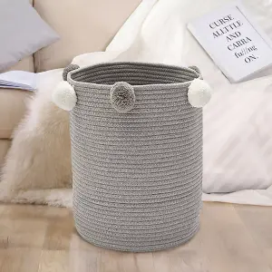 Grey Woven Laundry Basket Laundry Hamper Clothes Toy Storage Container Blanket Organizer