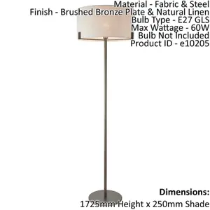 Floor Lamp Light Brushed Bronze & Natural Linen 60W E27 Base & Shade