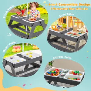 Costway Kids 4-in-1 Sand & Water Table Wood Outdoor Activity Table & Bench Set