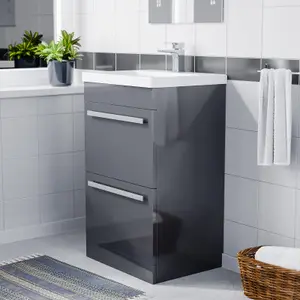 Nes Home Nanuya 500mm Floorstanding 2 Drawer Vanity Basin Unit Steel Grey