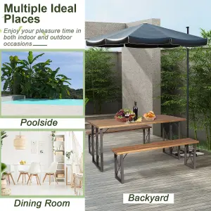 Costway 3 Pieces Outdoor Picnic Table & Bench Set Garden Wooden Dining Table w/ Umbrella Hole